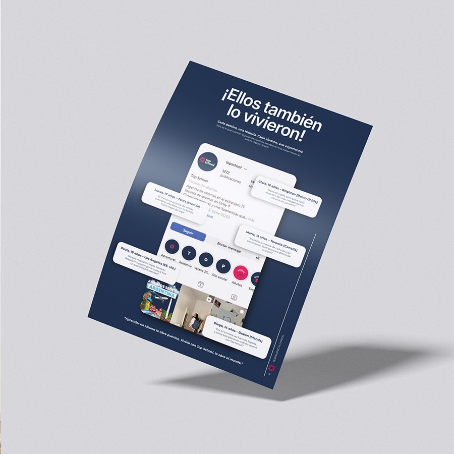 Flyer de testimonios de Top School